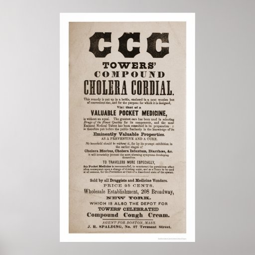 Cholera Medicine Broadside Print 1870