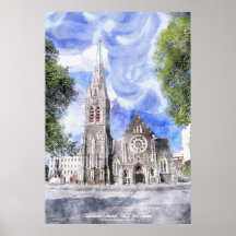 Christchurch Cathedral, NZ Watercolour Art Poster