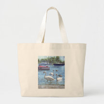 christchurch harbour swans and boats tote bag