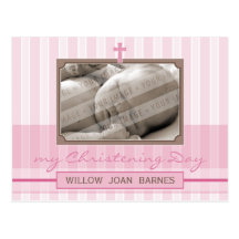 CHRISTENING INVITATION :: stylish stripe 3 Postcard