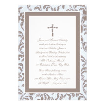 Christening Soft Blue and Brown Paisley Invitation