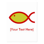 Christian Fish Symbol - Gold with Red Post Cards