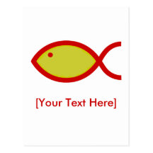 Christian Fish Symbol - Gold with Red Post Cards