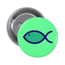 Christian Fish Symbol - LOUD! - Aqua and Blue Button