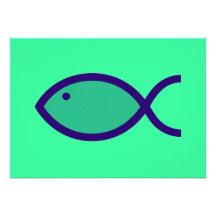 Christian Fish Symbol - LOUD! - Aqua and Blue Personalized Announcement