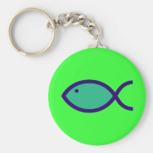 Christian Fish Symbol - LOUD! - Aqua and Blue Key Chains