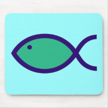 Christian Fish Symbol - LOUD! - Aqua and Blue Mouse Mat