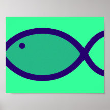 Christian Fish Symbol - LOUD! - Aqua and Blue Poster