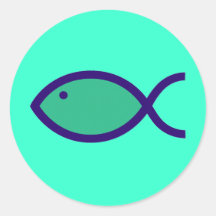 Christian Fish Symbol - LOUD! - Aqua and Blue Stickers
