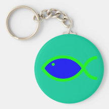 Christian Fish Symbol - LOUD! Blue and Green Key Chain