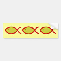 Christian Fish Symbol - LOUD! Gold and Red Bumper Stickers