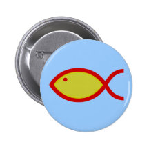 Christian Fish Symbol - LOUD! Gold and Red Pinback Button