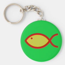 Christian Fish Symbol - LOUD! Gold and Red Keychain