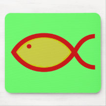Christian Fish Symbol - LOUD! Gold and Red Mousemat