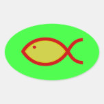 Christian Fish Symbol - LOUD! Gold and Red Stickers