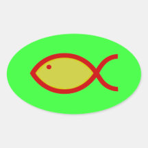 Christian Fish Symbol - LOUD! Gold and Red Stickers