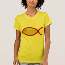 Christian Fish Symbol - LOUD! Gold and Red T Shirts