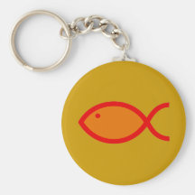 Christian Fish Symbol - LOUD! Orange and Red Key Chain
