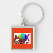 Christian Fish Symbol - Rainbow Ocean Key Chains