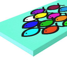 Christian Fish Symbols -Rainbow School Stretched Canvas Print