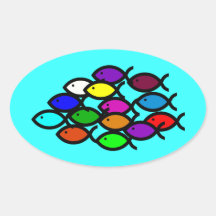 Christian Fish Symbols -Rainbow School Sticker