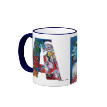 CHRISTMAS A LETTER / SANTA  WITH VIOLIN MONOGRAM COFFEE MUGS