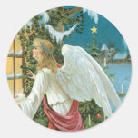 Christmas Angel at the Window Round Stickers