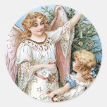 Christmas Angel with Child Round Stickers