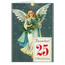 Christmas Angel With Pine Branch Greeting Cards