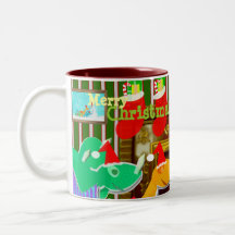 Christmas Cartoon Dinos by the Fireplace Mug