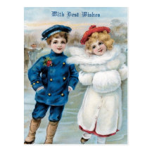 Christmas, Children ice skating Post Cards