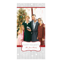 Christmas Circles - Red Silver Personalized Photo Card