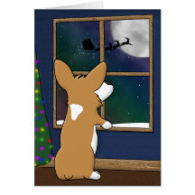 Christmas Corgi at Window Christmas Card
