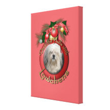 Christmas - Deck the Halls - Lowchens Stretched Canvas Print