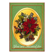Christmas Dinner Invitation - Poinsettia