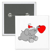 Christmas Elephant Heart Button