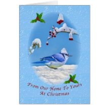 Christmas, From Our Home, Blue Bird and Snow Card