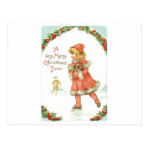 Christmas Girl Ice Skating Postcard