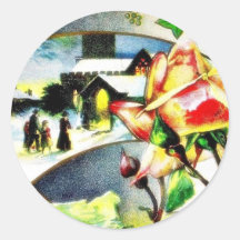 Christmas greeting with a flower and a family ente round sticker