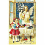 Christmas greeting with a girl carrys a toy and an cut out