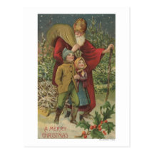 Christmas GreetingSanta Walking with Kids Post Cards