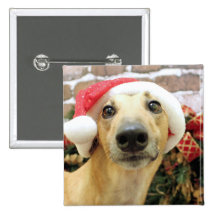 Christmas - Greyhound - Pena Pinback Buttons