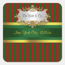 Christmas Holiday Party Invite Suite Red Grn Gold Square Stickers