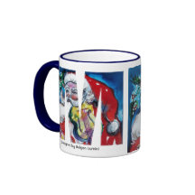 CHRISTMAS M LETTER / SANTA  WITH VIOLIN MONOGRAM COFFEE MUGS