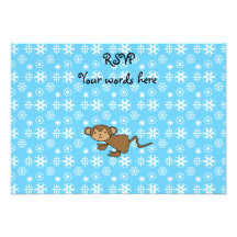 Christmas monkey blue snowflakes personalized invite
