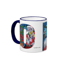 CHRISTMAS O LETTER / SANTA  WITH VIOLIN MONOGRAM MUGS