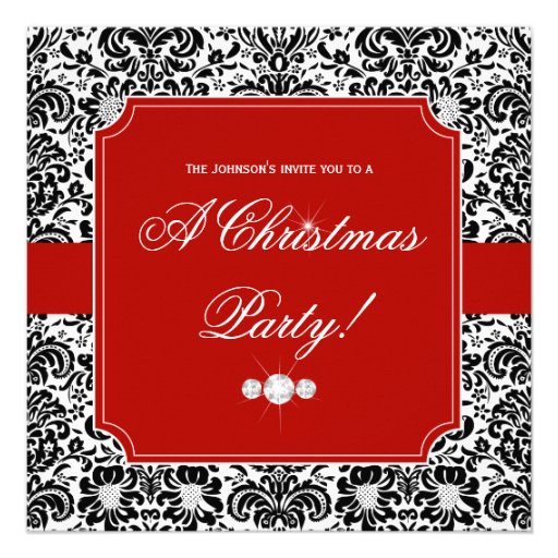 Christmas Party Damask Red Black White Invite