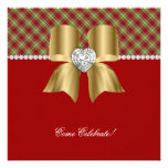 Christmas Party Plaid Red Green Jewel Bow Invite