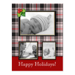 Christmas Postcard Custom Plaid Grey Red 3