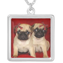 Christmas pug puppies custom necklace